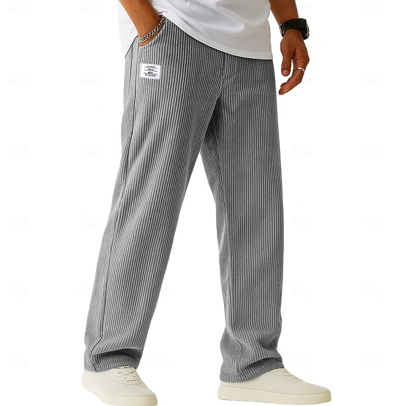 Men's Trousers Corduroy Pants Baggy Pants Straight Leg Sweatpants Drawstring Elastic Waist Solid Color Comfort Full Length Outdoor Casual Daily Fashion Chic & Modern Black Navy Blue Inelastic
