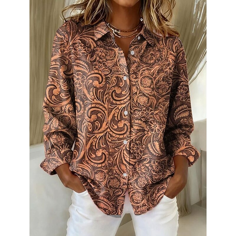 Women's Shirt Blouse Floral Graphic Elegant Vintage Tropical Long Sleeve Shirt Collar Regular Tops Work Print Blue Green Khaki Spring Fall Winter3