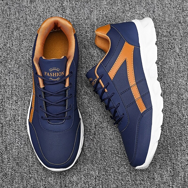 Men's Navy and Brown Casual Sneakers with Contrast Stripes, Comfortable Lightweight Walking Shoes for Travel, Streetwear and Daily Use3