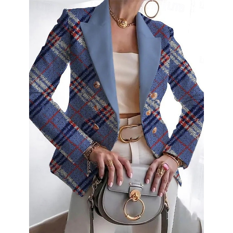 Women's Blazer Comfortable Breathable Print Casual Geometric Office Street Casual Daily Wear Open Front Regular Notch Lapel Regular Fit Long Sleeve Outerwear White Pink Blue Spring Fall