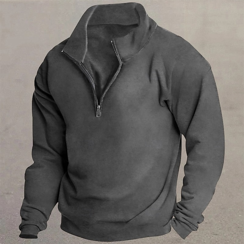Men's Sweatshirt Fleece Sweatshirt Pullover Quarter Zip Sweatshirt Black White Wine Red Khaki Standing Collar Plain Sports & Outdoor Casual Daily Streetwear Athletic Spring Fall Clothing Apparel