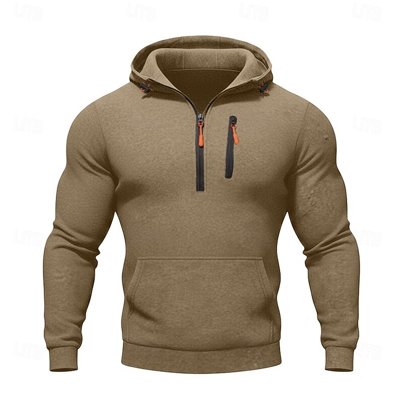 Men's Hoodie Quarter Zip Hoodie Black White Army Green Navy Blue Khaki Hooded Plain Pocket Half Zip Sports & Outdoor Daily Holiday Polyester Streetwear Basic Casual Spring Fall Clothing Apparel2
