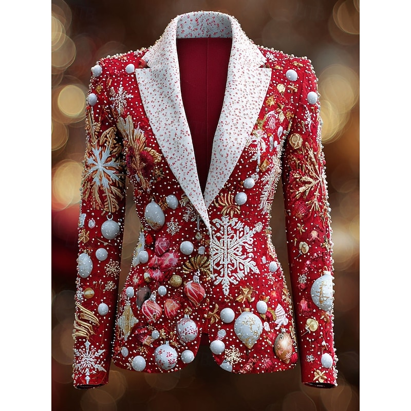 Women's Blazer Windproof Comfortable Buttons Christmas Elegant Active Fashion Solid Color Formal Christmas Anniversary Single Breasted Regular Notch Lapel Regular Fit Long Sleeve Outerwear White Red2