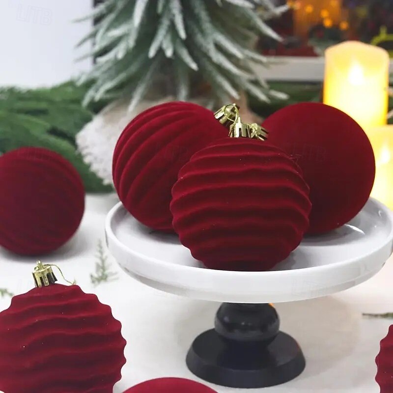 12pcs Christmas Red Velvet Ball Ornaments Baubles Snowball Ornaments with Gold Tassels Tree Decorations, Holiday Home Decor, Perfect for Festive Tree and Christmas Decor Set2