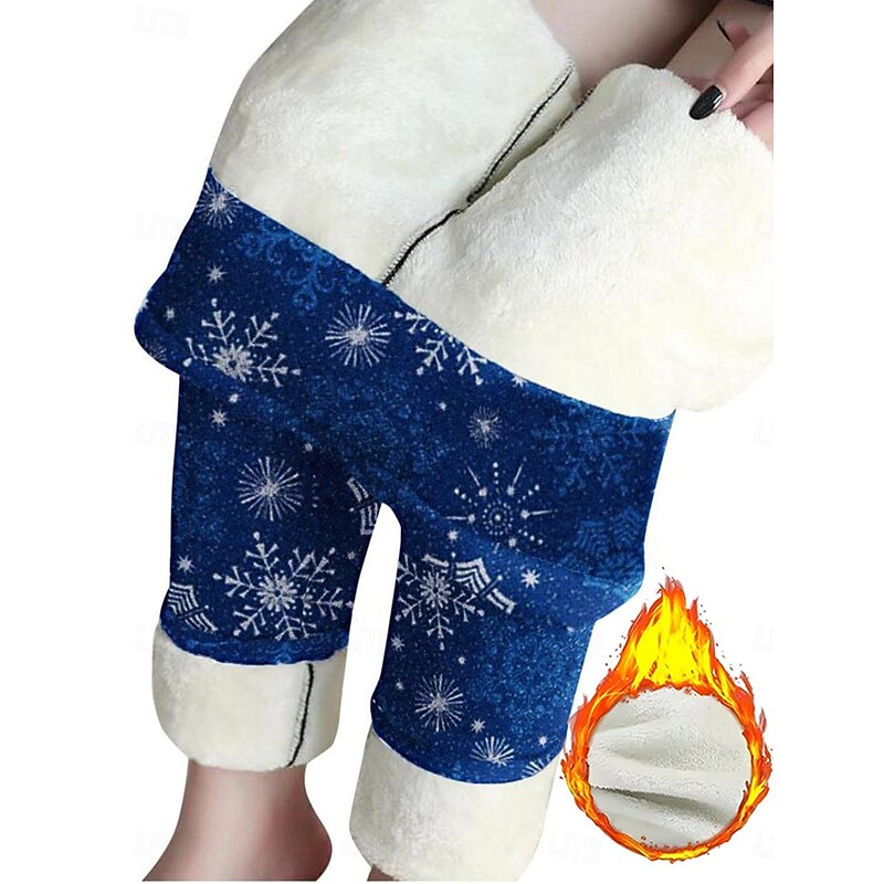 Christmas Women's Leggings Cozy Leggings Vacation Vintage Fashion Full Length High Waist Pants Graphic Snowflake Printing Fleece Thermal Warm Comfy Stretchy Outdoor Casual Daily Black Red Blue3