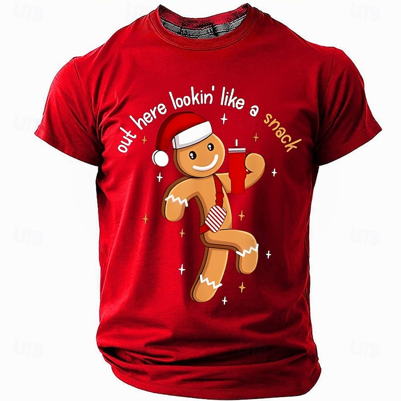 Christmas 'Lookin Like a Snack' Funny Men's Short Sleeve Crewneck T-Shirt, Gingerbread Cookie Humor Tee, Gag Gift for Husband or Buddy4