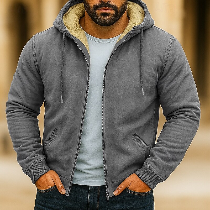 Men's Hoodie Full Zip Hoodie Fleece Hoodie Fleece lined Hoodie Brown Green Khaki Gray Hooded Plain Patchwork Sports & Outdoor Casual Daily Streetwear Cool Sportswear Fall Winter Clothing Apparel2