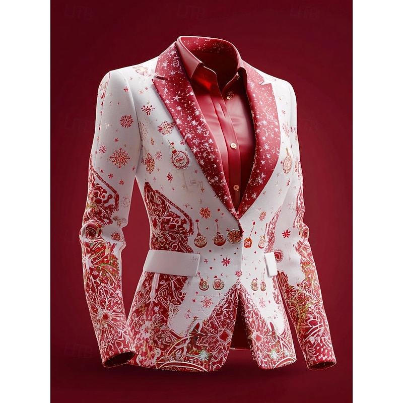 Women's Blazer Windproof Comfortable Buttons Christmas Elegant Active Fashion Solid Color Formal Christmas Anniversary Single Breasted Regular Notch Lapel Loose Fit Long Sleeve Outerwear White Dark