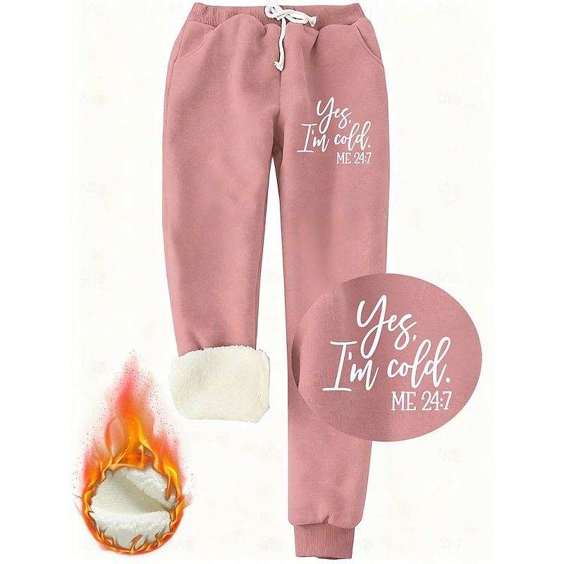 Women's Sweatpants Fleece Pants Fashion Basic Casual Full Length High Waist Letter Drawstring Pocket Print Thermal Warm Windproof Comfy Stretchy Vacation Street Causal Black Pink Dark Pink Blue