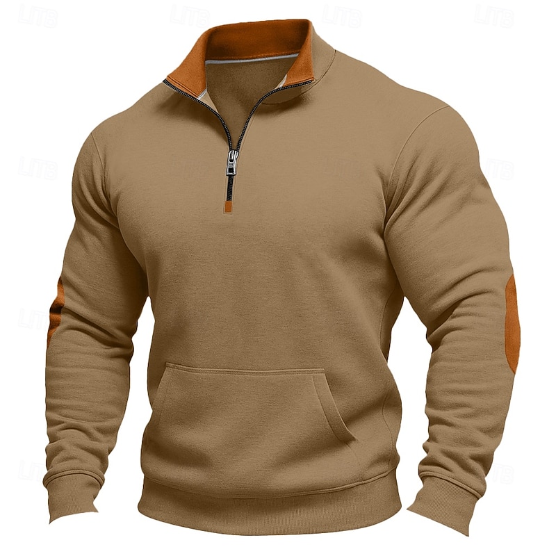 Men's Sweatshirt Quarter Zip Sweatshirt Black Army Green Navy Blue Khaki Dark Gray Half Zip Plain Color Block Party Work Sports & Outdoor Streetwear Cool Casual Fall Spring &  Fall Clothing Apparel4