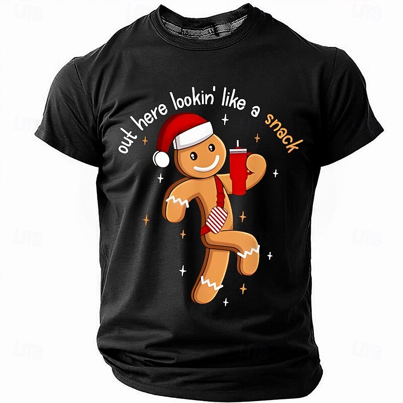 Christmas 'Lookin Like a Snack' Funny Men's Short Sleeve Crewneck T-Shirt, Gingerbread Cookie Humor Tee, Gag Gift for Husband or Buddy3