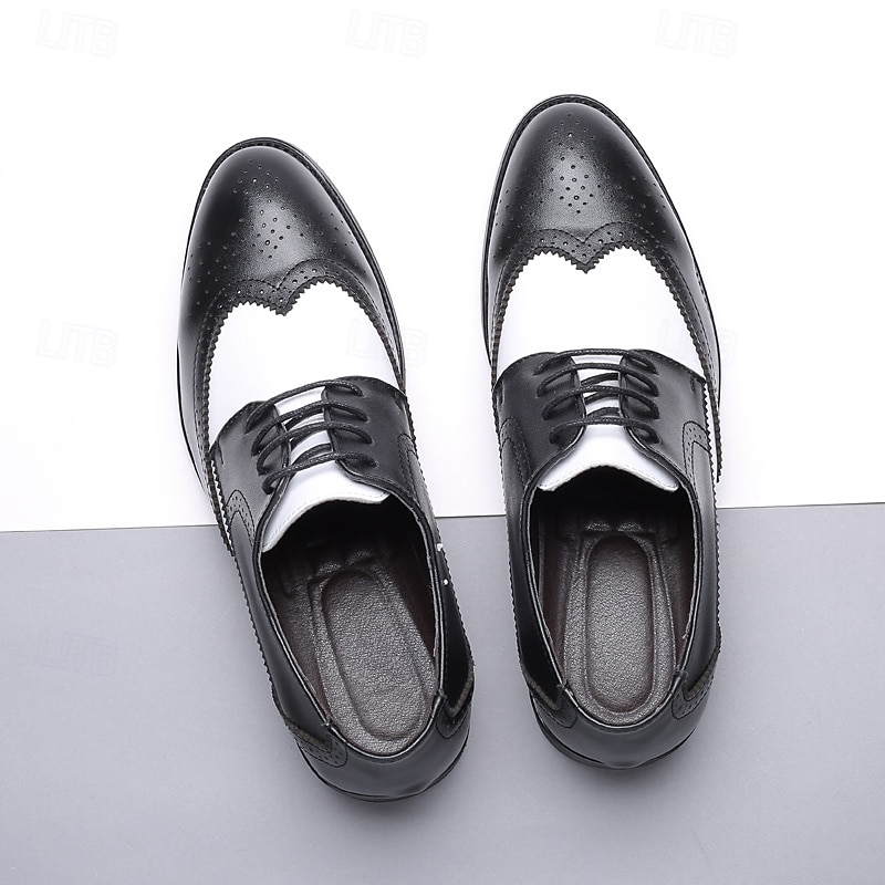 Men's Black and White Oxford Dress Shoes with Brogue Detailing, Classic Two-Tone Formal Shoes for Office, Weddings and Gatsby-Themed Parties3