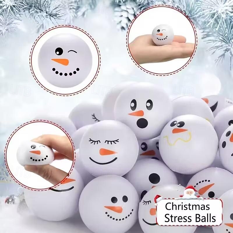 20pcs Christmas Snowman Stress Relief Balls, Handheld Squeeze Toys, Holiday Fun Toys for Kids, Xmas Party Favors and Gifts4