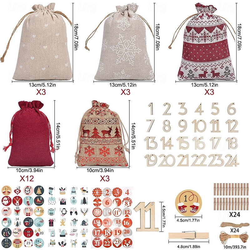 Christmas Advent Calendar Bags 24 Days Countdown Calendar Burlap Bags Drawstring Gift Bags For Adults And Kids DIY Candy Bags, Ideal for Xmas Home Decor Holiday Party Supplies4