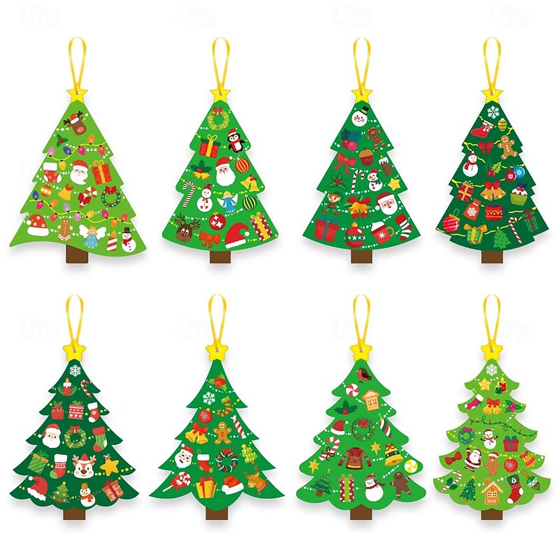 72pcs Christmas Tree DIY Craft Kit - Create Your Own Holiday Cards with Stickers, Includes 24 Cards and 24 Sticker Sheets and 24 Golden Ribbons, Perfect for Xmas Parties and Family School Activities4