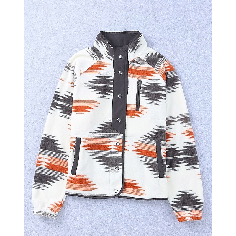 Women's Sweatshirts Geometric Fashion Ethnic Casual Long Sleeve High Neck Regular Tops Street Dailywear Casual Pocket Buttons Navy Blue Blue Green Gray Fall Winter3