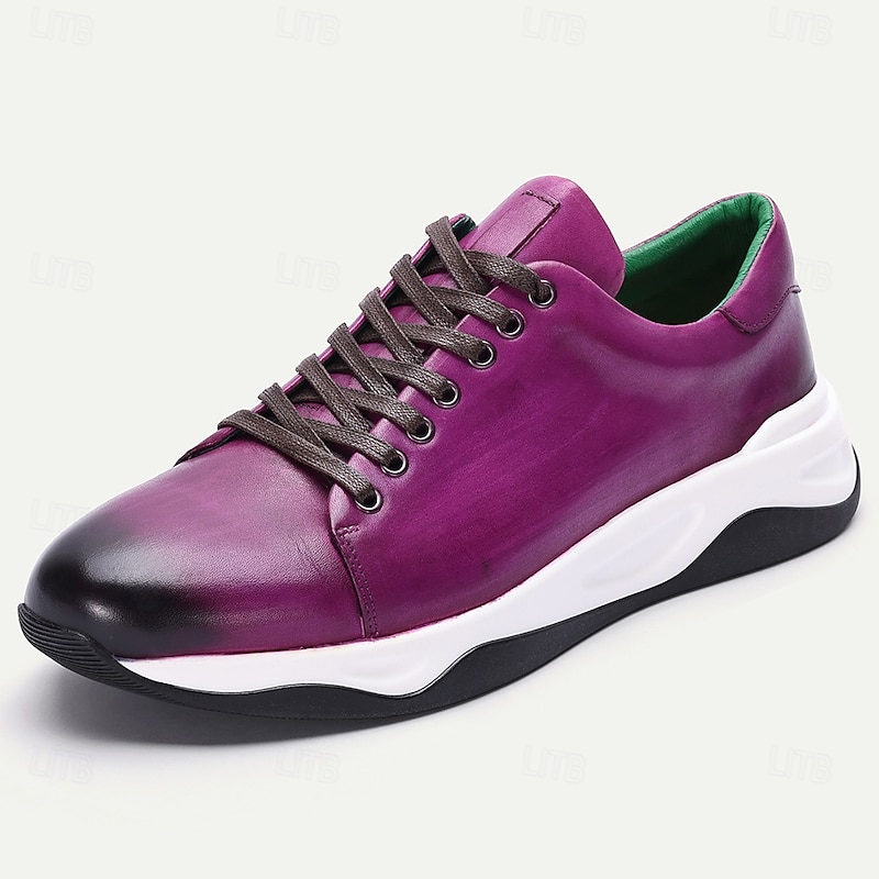 Men's Purple Genuine Leather Lace-Up Sneakers with Cushioned Sole and Sleek Design, Stylish Casual Shoes for Business Casual and Weekend Outfits2