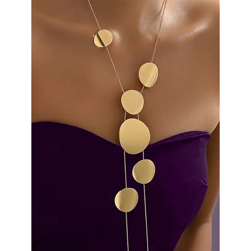 Women's Geometric Disc Pendant Long Necklace – Modern Minimalist Layered Jewelry for Elegant Parties, Formal Events and Daily Fashion2