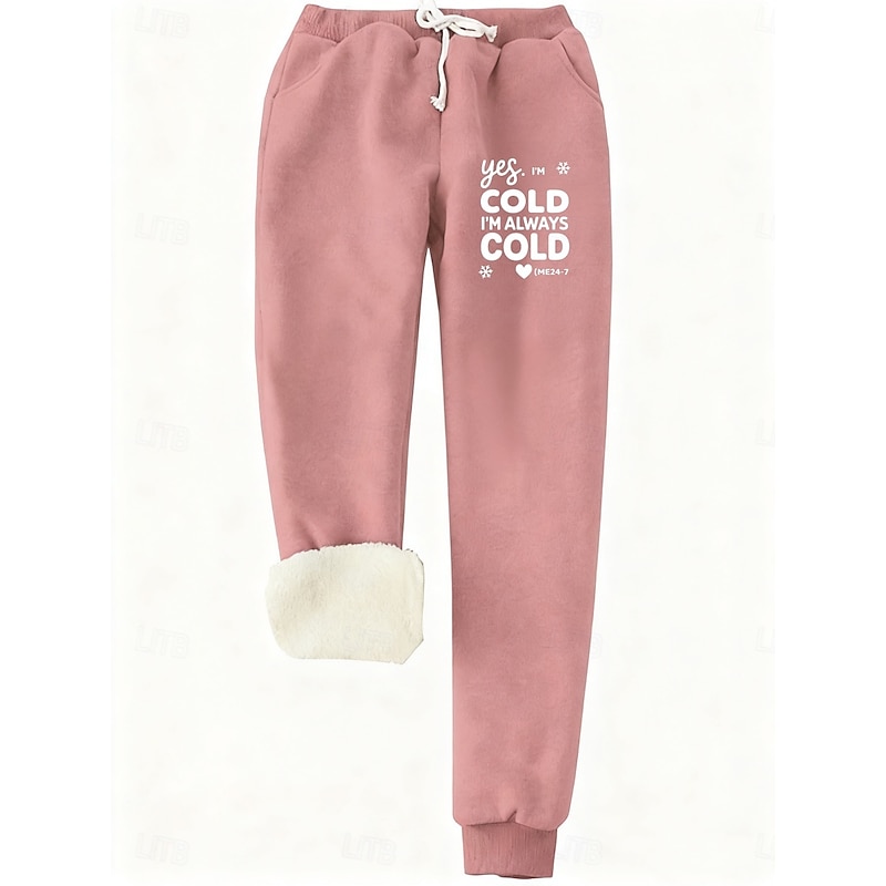 Women's Sweatpants Fleece Pants Fashion Basic Casual Full Length High Waist Letter Drawstring Pocket Print Thermal Warm Windproof Comfy Micro-elastic Vacation Street Causal Black Pink Dark Pink Blue2