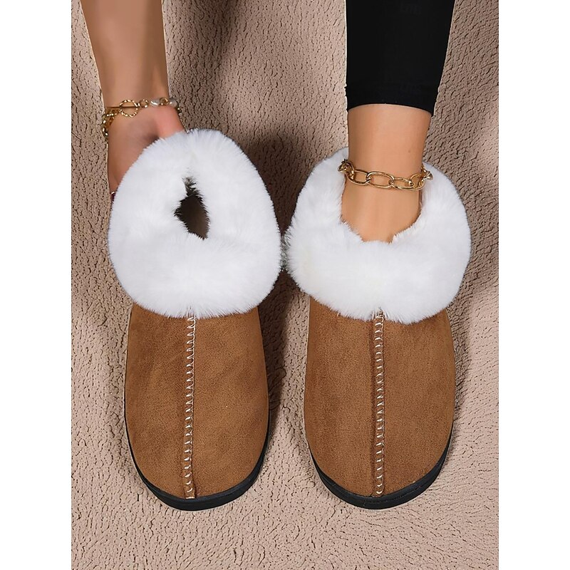 Women's Warm Fleece Lined Slippers with Faux Fur Collar, Cozy Non-Slip Indoor Shoes, Stylish Winter House Slippers for Ladies & Holiday Comfort2