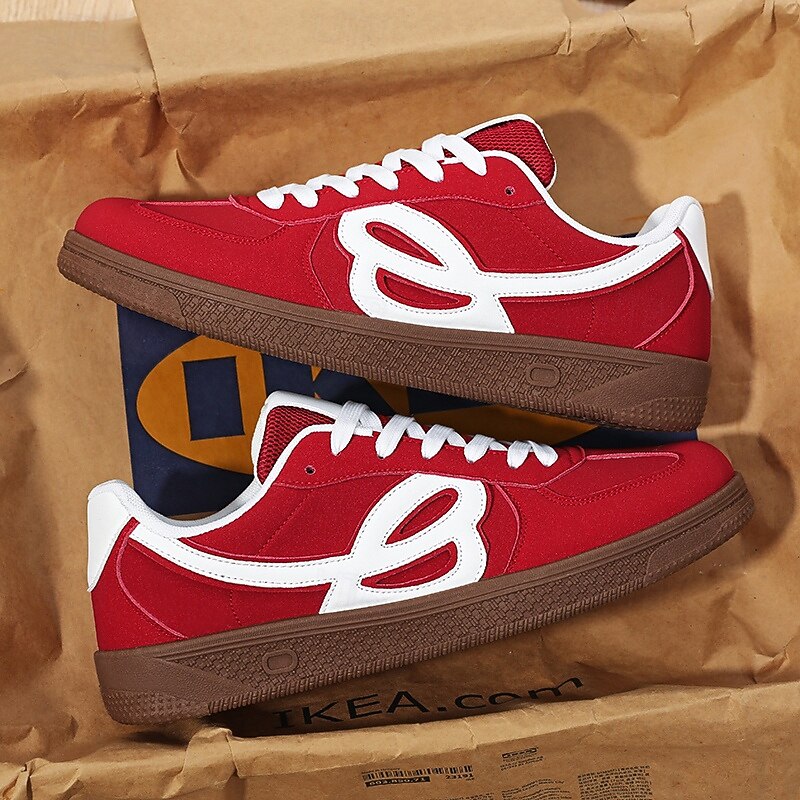 Men's Red Retro Lace-Up Sneakers with White Side Stripes, Comfortable Casual Running Shoes for Streetwear, Travel and Everyday Fashion2