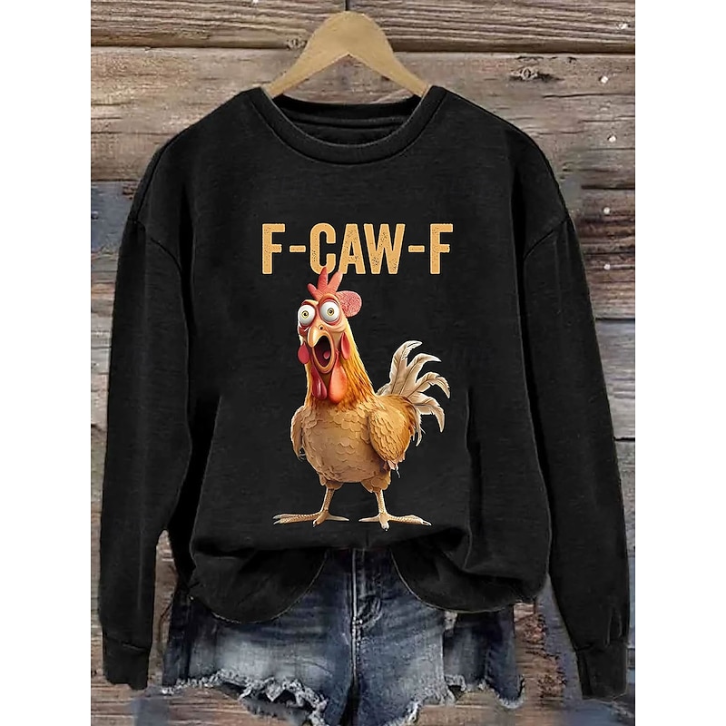 Women's Pullover Graphic Animal Warm Classic Casual Long Sleeve Crew Neck Regular Tops Home Street Dailywear Print White Yellow Red Blue Spring Fall Winter2