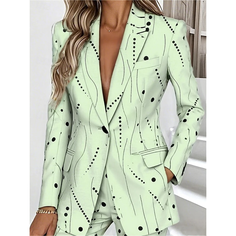 Women's Blazer Warm Pocket Buttons Daily Casual Geometric Formal Casual Short Notch Lapel Regular Fit Long Sleeve Outerwear Yellow Pink Green Spring Fall3