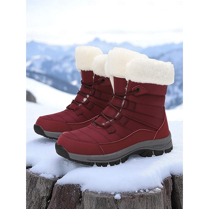 Women's Warm Fur Lined Lace-up Waterproof Snow Boots, Non-Slip Outdoor Hiking Winter Ankle Booties, Cozy Insulated Footwear for Cold Weather2