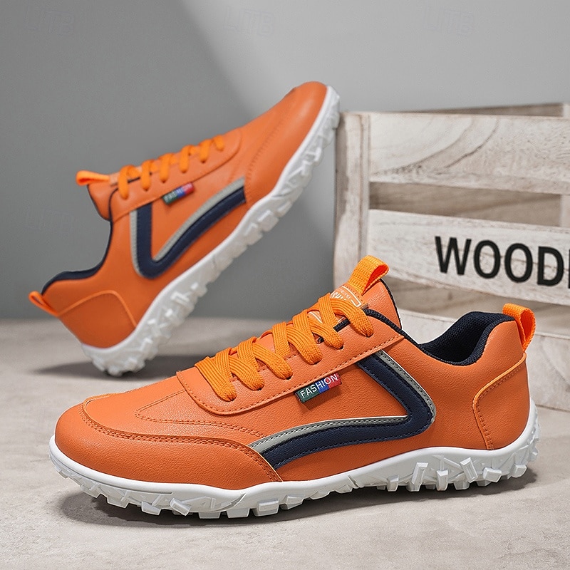 Men's Orange Lightweight Running Sneakers with Contrast Navy Stripes, Breathable Sports Shoes for Gym, Outdoor Training and Daily Walking4