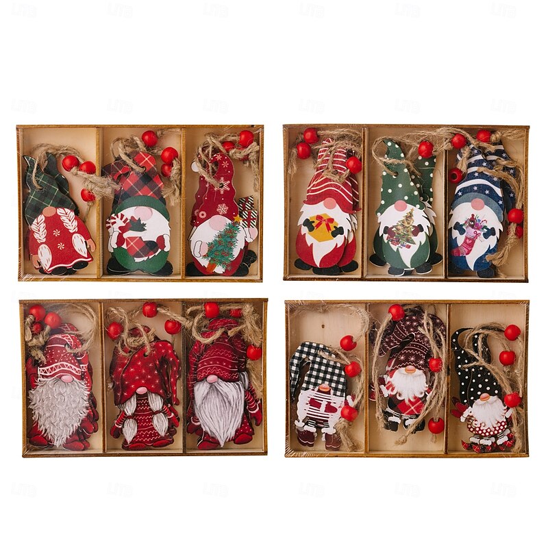 Christmas Wooden Hanging Ornament, Hand-Painted Cute Forest Character Decoration, Holiday Home Decor and Xmas Gift, Wooden Pendant3