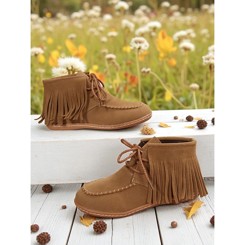 Women's Fringe Faux Suede Moccasin Boots – Retro Lace-Up Ankle Boots for Fall, Outdoor Adventures and Casual Daily Style4
