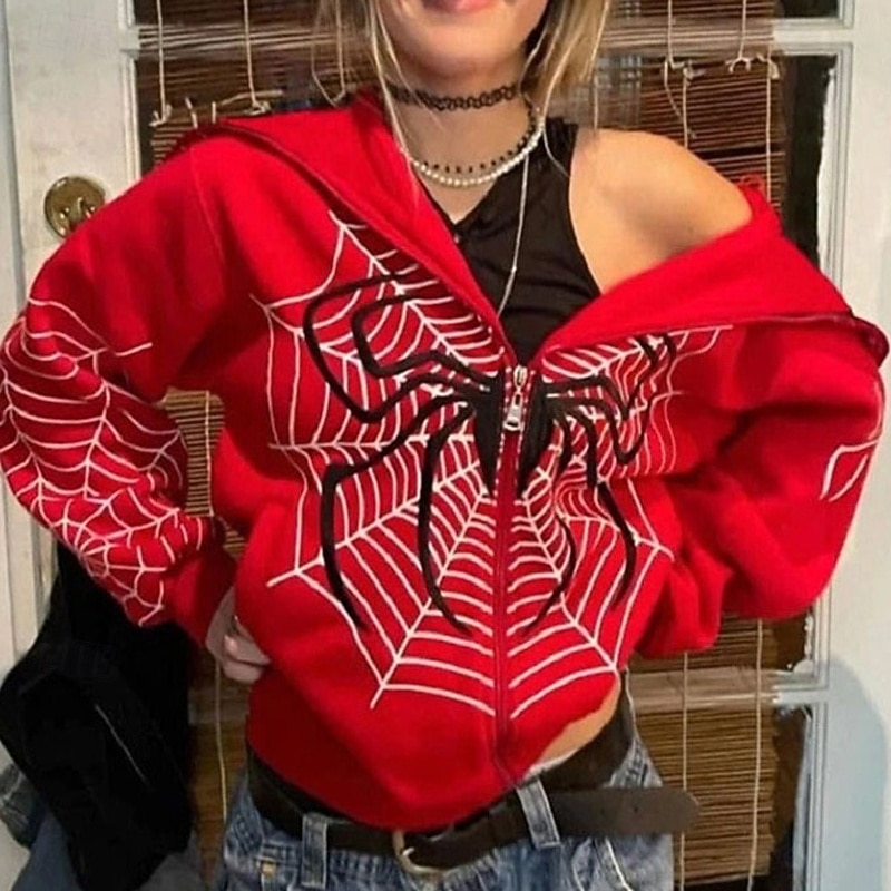 Women's Zip Up Hoodies Hoodies Graphic Fashion Casual Long Sleeve Hooded Regular Tops Street Dailywear Zip Up Print Black Red Blue Green Spring Fall