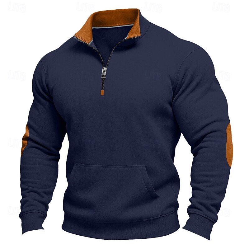 Men's Sweatshirt Quarter Zip Sweatshirt Black Army Green Navy Blue Khaki Dark Gray Half Zip Plain Color Block Party Work Sports & Outdoor Streetwear Cool Casual Fall Spring &  Fall Clothing Apparel2