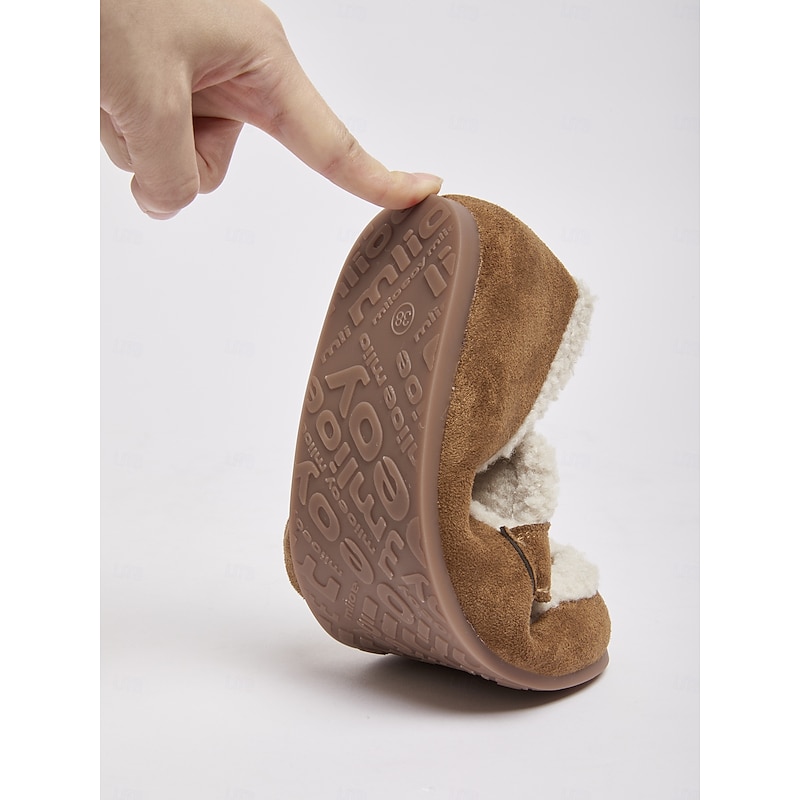 Women's Wide Width Faux Suede Moccasin Shoes with Plush Fur Lining, Comfortable Warm Loafers for Winter Lounge Wear & Casual Outfits4