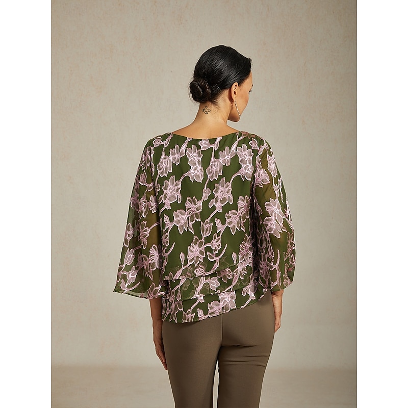 Women's Blouse Chiffon Tops Floral Elegant Stylish Casual Crew Neck Regular Tops Wedding Guest Date Night Outfits Cocktail Attire Lace Green Spring Fall Winter3