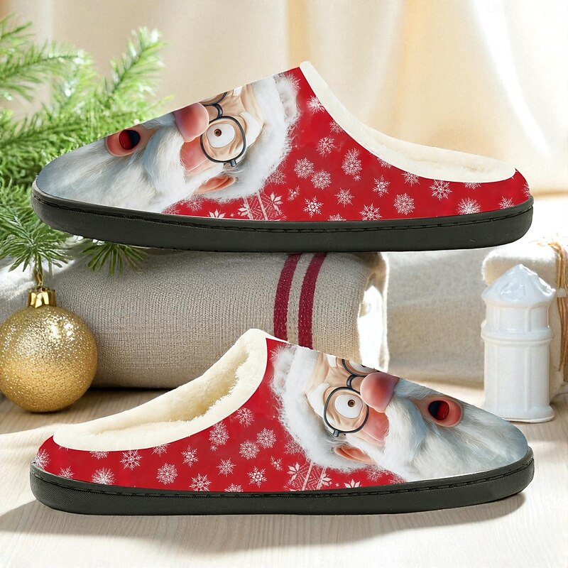 Men's Santa Claus Print Fleece Slippers, Funny Christmas Cartoon Indoor Shoes, Warm Plush House Slippers Perfect for Winter Holidays & Gift Giving3