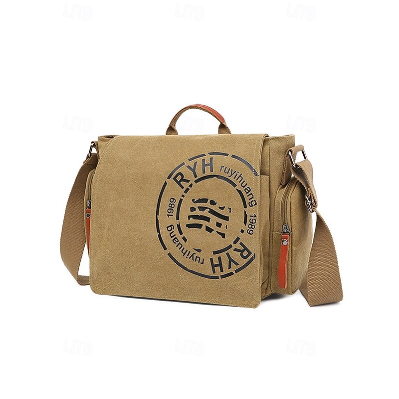 Men's Canvas Messenger Bag with Large Capacity, Vintage Crossbody Shoulder Satchel for Laptop, Books and Travel3