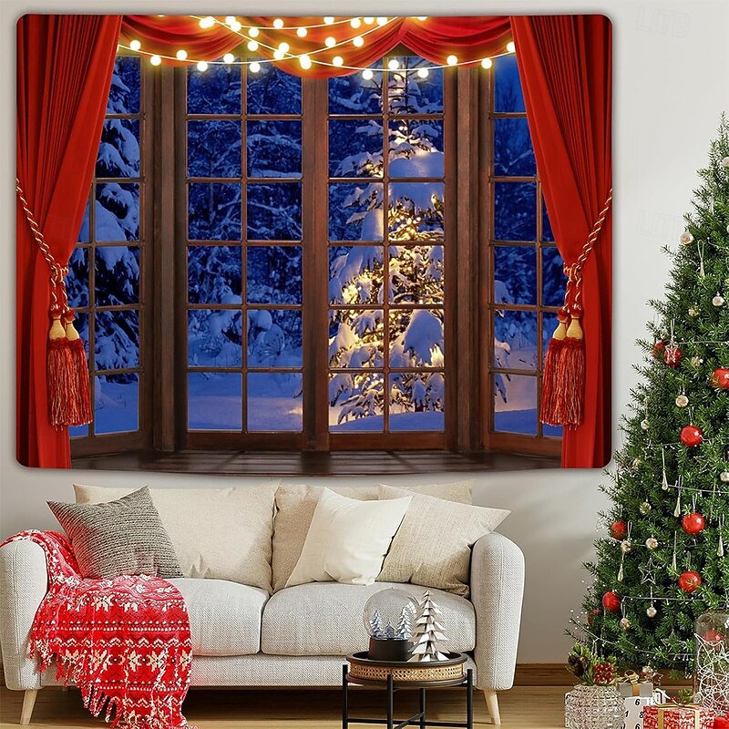 Christmas Tapestry Banners Blanket Winter Wonderland 3D Cozy Party Living Room Dorm Shooting Backgrounds Yard Gift Home Decor3