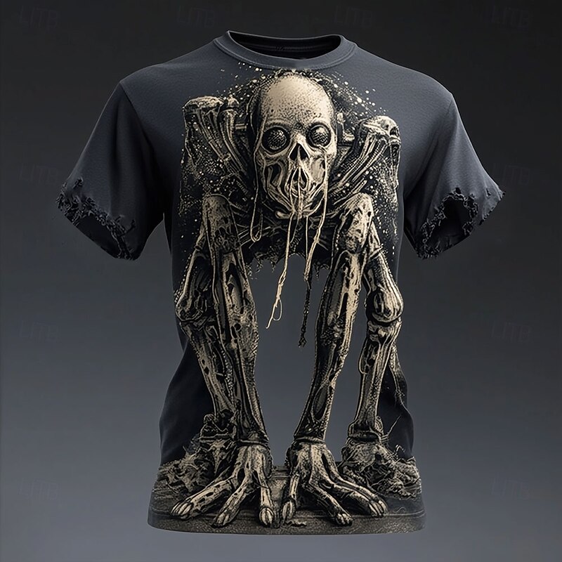 Halloween Men's Optical Illusion 3D Werewolf T Shirt Short Sleeve T shirt 3D Print Crew Neck Shirt Exaggerated Designer Horror Party Street Holiday Black Red Blue Summer Spring All Seasons Clothing3