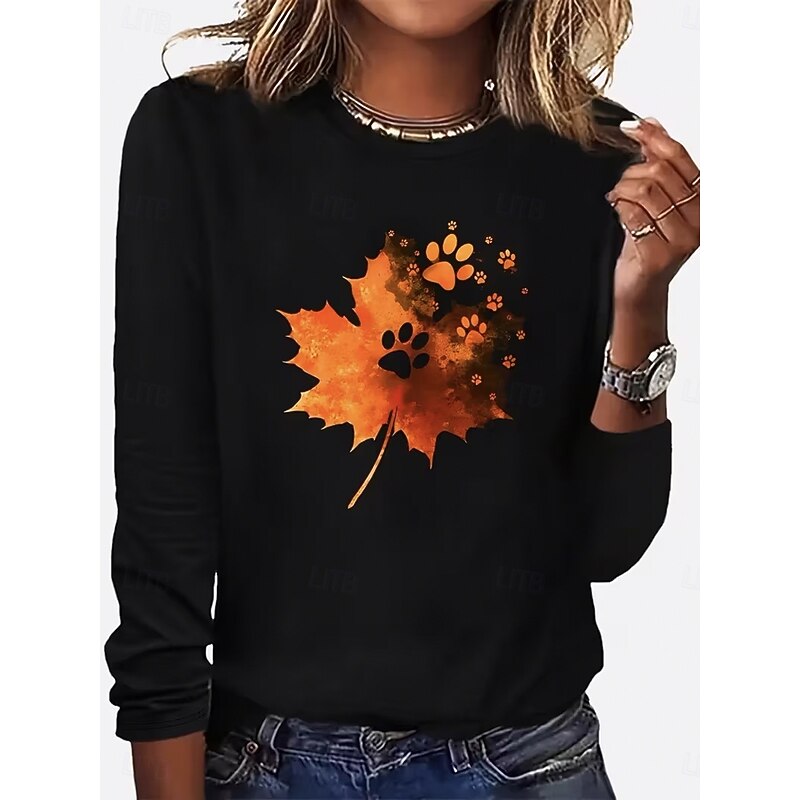 Women's T Shirt Graphic Plants Vintage Fashion Stylish Long Sleeve Crew Neck Round Neck Regular Tops Daily Weekend Print Black Yellow Orange Summer Spring Fall2
