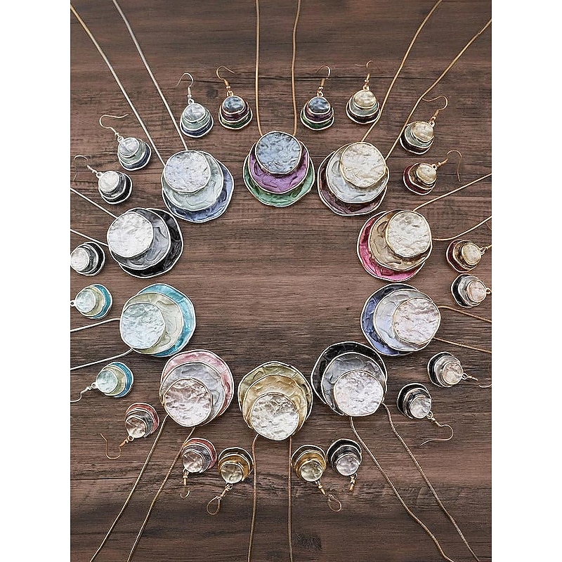 Women's Bohemian Layered Pendant Necklace and Dangle Earrings Set – Iridescent Shell Design, Statement Jewelry for Casual, and Party Outfits4