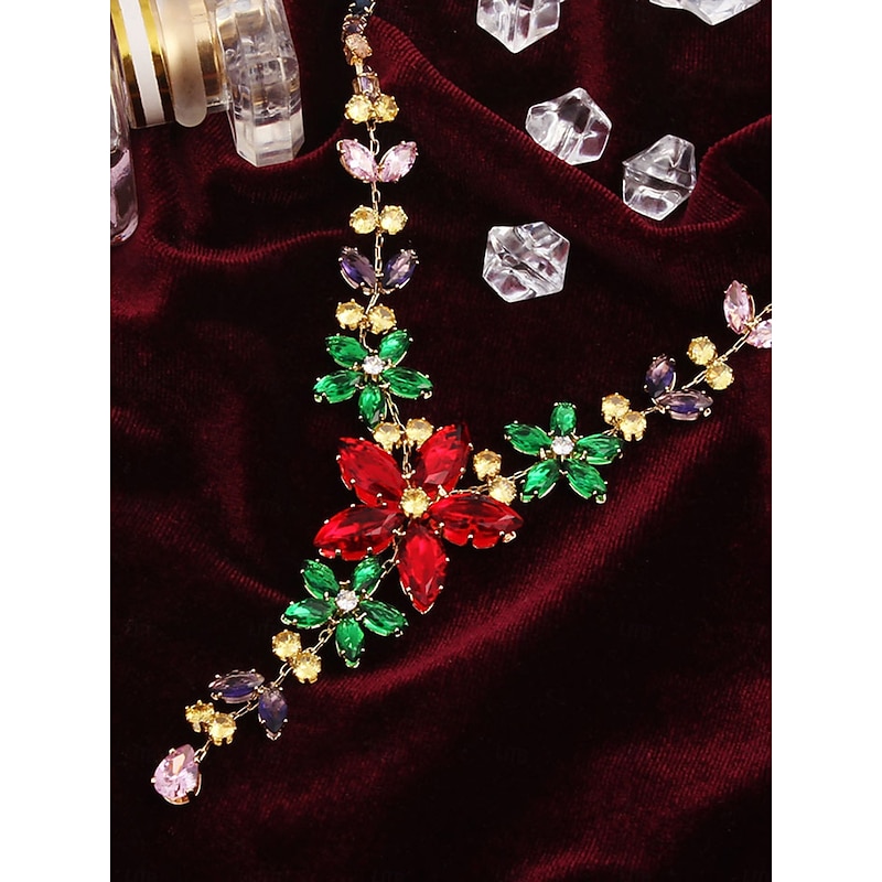 Women's Colorful Crystal Necklace and Earrings Set, Elegant Floral Statement Jewelry for Christmas Party & Cocktail Events4