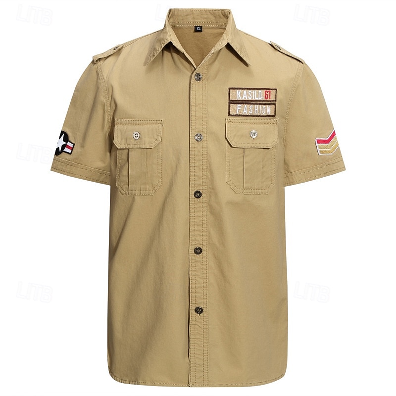 Men's Cargo Shirt Hiking Shirt Army Shirt Short Sleeve Turndown Top Outdoor Lightweight Breathable Cotton Black Army Green Khaki Hunting Fishing Climbing3