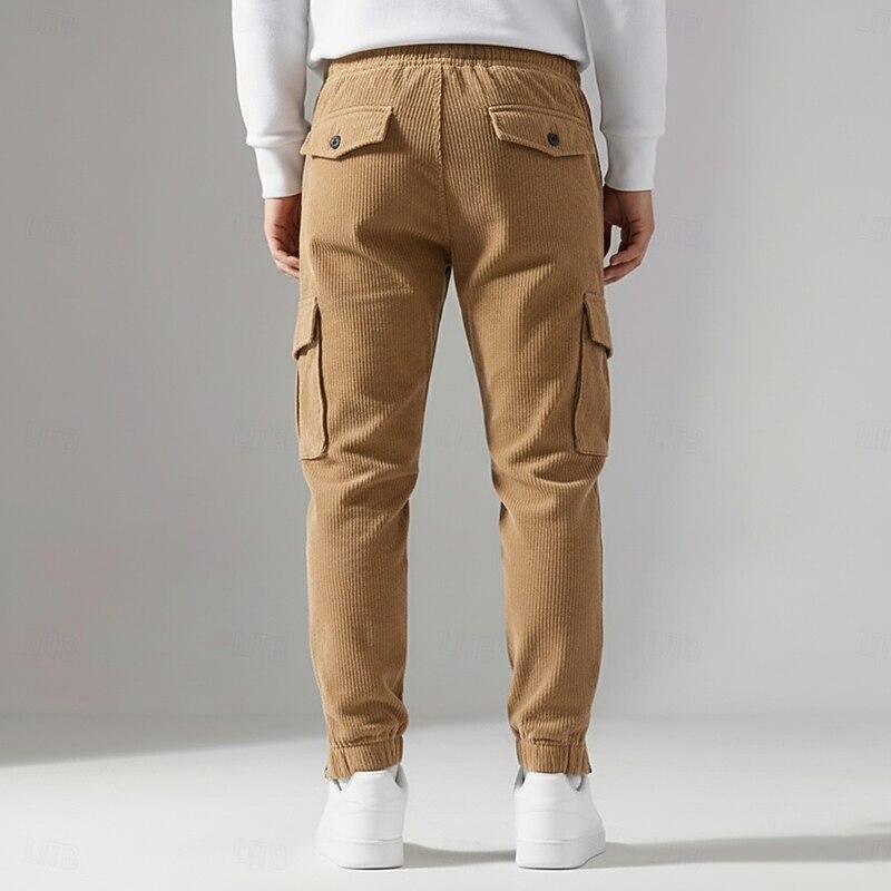 Men's Cargo Pants Trousers Corduroy Pants Slacks Baggy Pants Drawstring Front Pocket Plain Comfort Full Length Outdoor Home Party Vacation Fashion Black Navy Blue Micro-elastic3