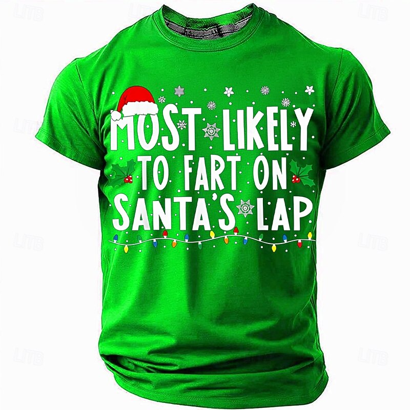 Christmas 'Fart on Santa's Lap' Funny Men's Short Sleeve Crewneck T-Shirt, Ugly Xmas Party Graphic Tee, Gag Gift for Husband or Buddy3