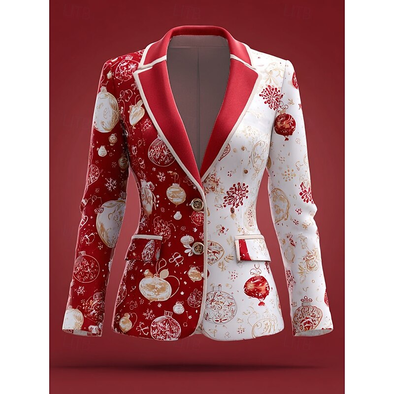 Women's Blazer Windproof Comfortable Buttons Christmas Elegant Active Fashion Solid Color Formal Christmas Anniversary Single Breasted Regular Notch Lapel Loose Fit Long Sleeve Outerwear White Dark3