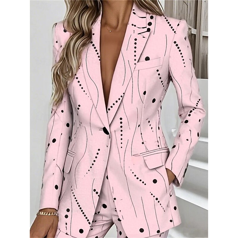 Women's Blazer Warm Pocket Buttons Daily Casual Geometric Formal Casual Short Notch Lapel Regular Fit Long Sleeve Outerwear Yellow Pink Green Spring Fall