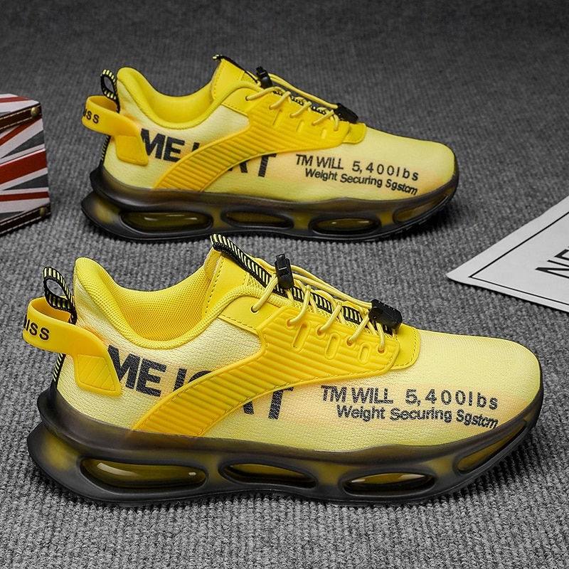 Men's Yellow Street Style Sneakers with Air Cushion Sole and Mesh Upper, Lightweight Athletic Fashion Shoes for Running, Gym and Casual Wear4