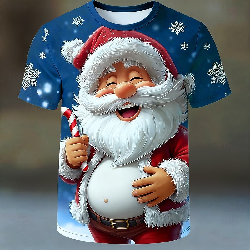 Christmas Men's Santa Claus T Shirt Short Sleeve T shirt 3D Print Crew Neck Shirt Daily Designer Artistic Vacation Party Street Red Blue Purple All Seasons Clothing Apparel S M L XL XXL XXXL