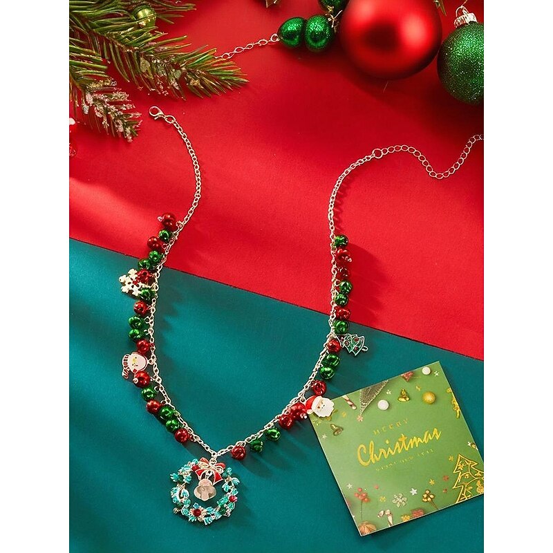Women's Christmas Charm Necklace, Festive Pendant Chain Jewelry with Snowman, Reindeer, and Holiday Bells, Cute Xmas Accessories for Parties & Gifts3
